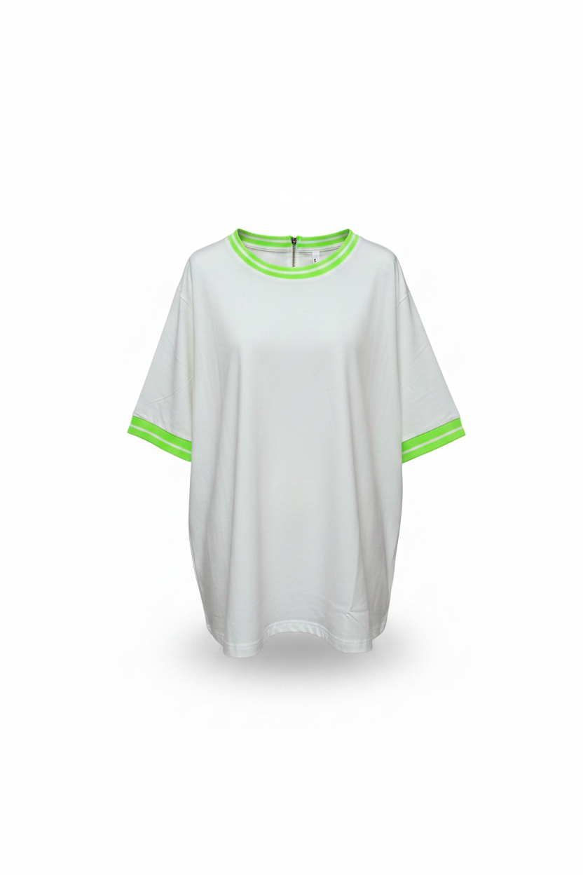 Weißes T-Shirt mit Neongrün Produktfoto