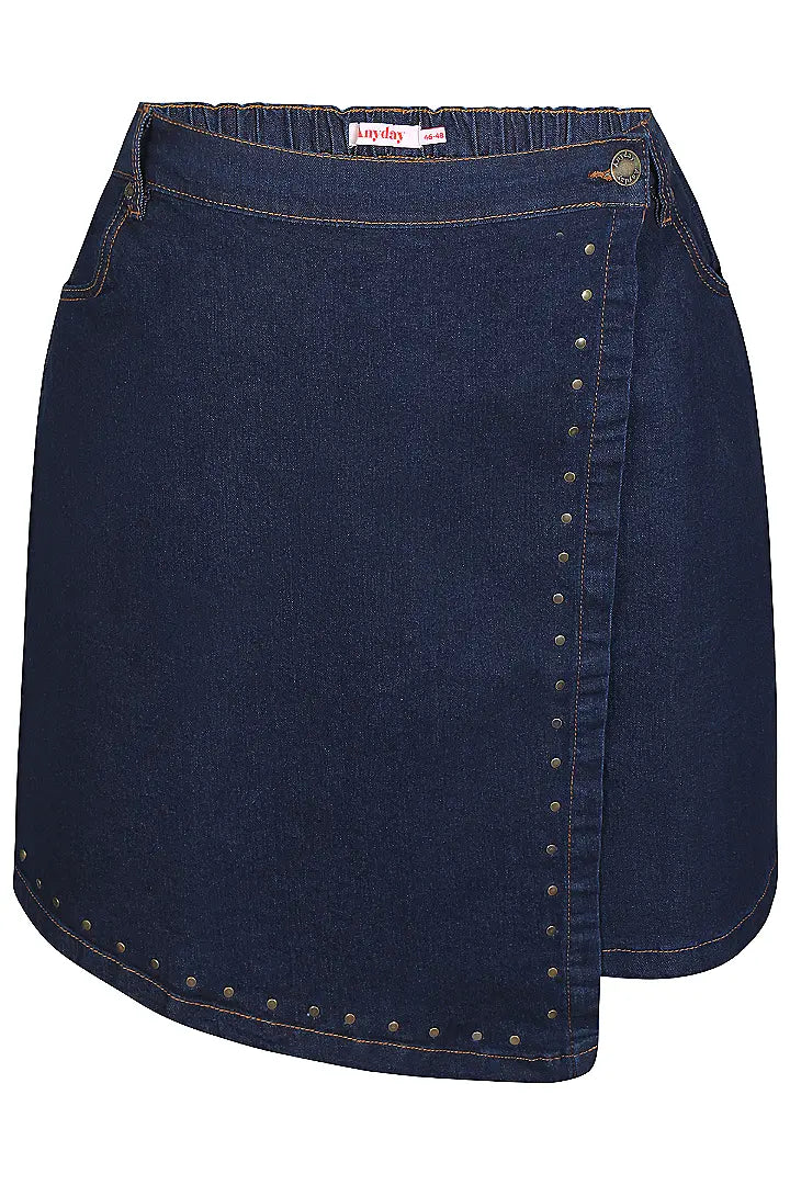 Denim Wickelrock mit Nieten