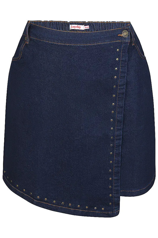 Denim Wickelrock mit Nieten
