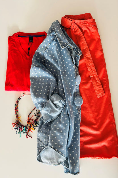 Denim Over-Size Hemd Polka Dots