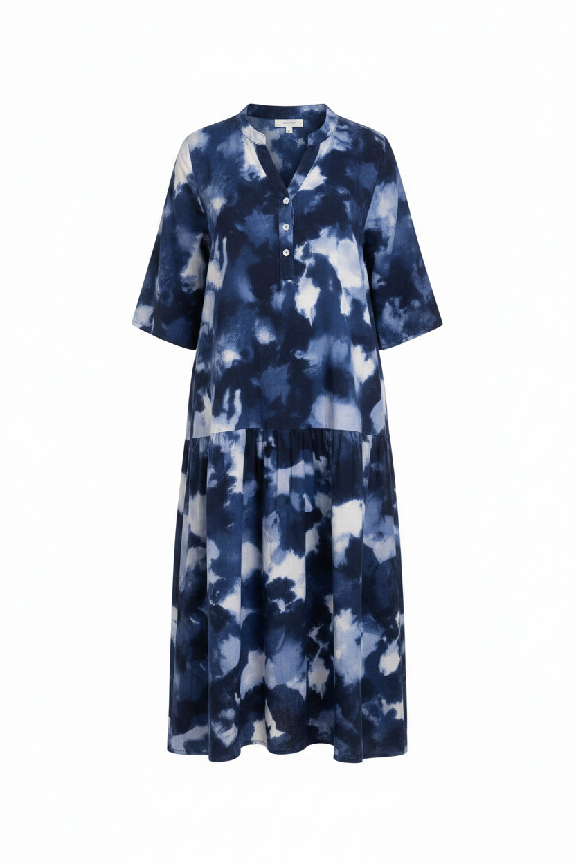 Blaues Tie-Dye-Kleid Ghost Mannequin Produktfoto