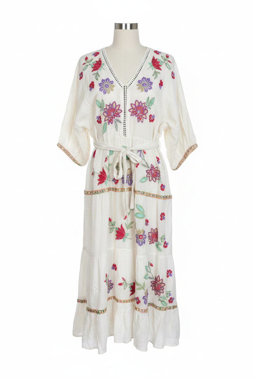 Boho Kleid Blumenstickerei Produktbild