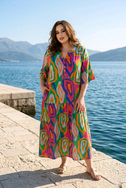 Buntes Maxikleid mit Volant