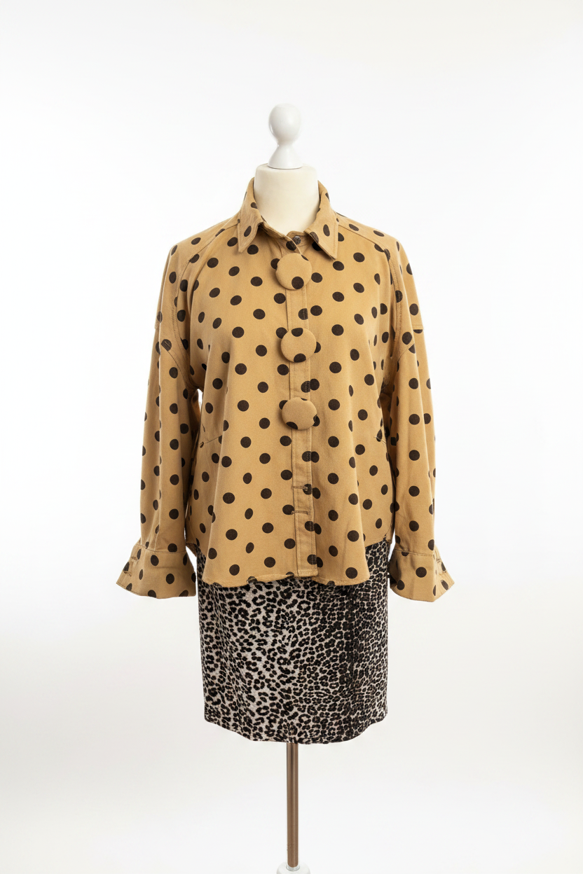 Polka Dot Bluse mit Leoparden-Rock auf Puppe