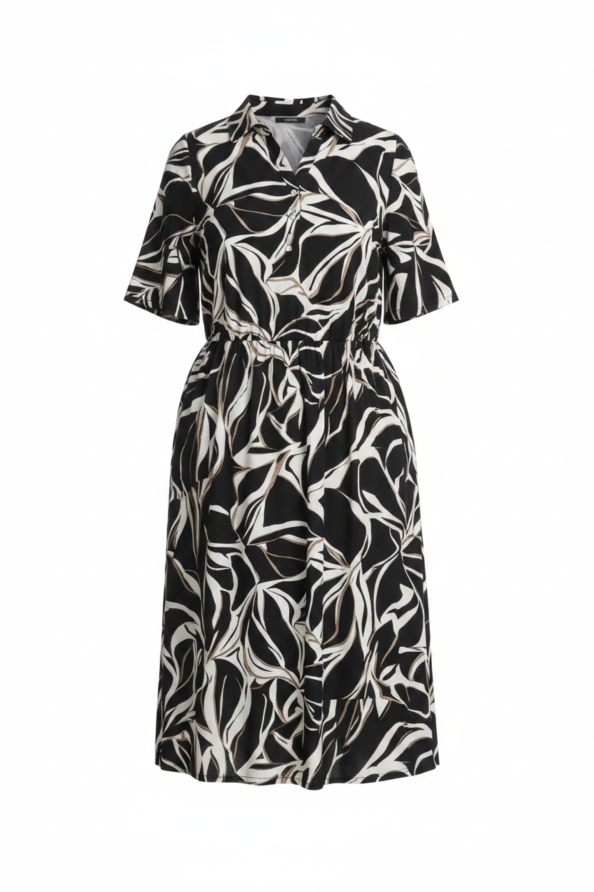 Produktfoto schwarzes Blattprint-Kleid