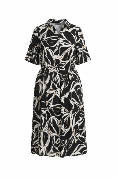 Produktfoto schwarzes Blattprint-Kleid